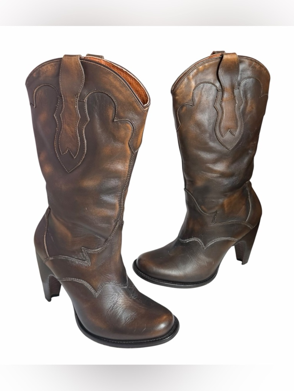 Vintage Justin Women's Brown Distressed Leather Heel Western Boots
